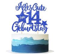 1 pieza 14th cumpleaños decoración para tartas Happy Birthday Cake Topper Feliz 14 Cumpleaños Decoración para Aniversario Niño Niña 14th Fiesta Pastel Decoración Azul