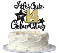 1 pieza 14th cumpleaños decoración para tartas Happy Birthday Cake Topper Feliz 14 Cumpleaños Decoración para Aniversario Niño Niña 14th Fiesta Pastel Decoración Negro Oro
