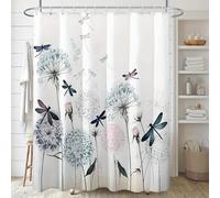 1 pieza 180x220CM Cortina de ducha con estampado de diente de león y libélula en acuarela, con ganchos, tela de poliéster, para ventanas y paredes, bañera, baño, universal para todas las estaciones.