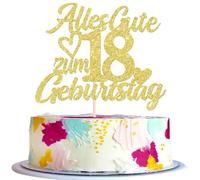 1 pieza 18th cumpleaños Cake Topper Glitter Feliz 18 Cumpleaños Decoración para tartas Happy 18th On 18 años Decoración para Aniversario Fiesta Pastel Decoración Oro