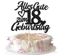1 pieza 18th cumpleaños Cake Topper Glitter Feliz 18 Cumpleaños Decoración para tartas Happy 18th On 18 años Decoración para Aniversario Fiesta Pastel Decoración Negro