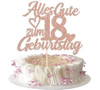 1 pieza 18th cumpleaños Cake Topper Glitter Feliz 18 Cumpleaños Decoración para tartas Happy 18th On 18 años Decoración para Aniversario Fiesta Pastel Decoración de Pastel Oro Rosado