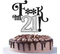 1 pieza 21 cumpleaños decoración para tarta de cumpleaños con purpurina, saludos a los 21 años, decoración de tartas, Happy Sweet 21 Cake Topper para 21 cumpleaños fiesta decoración de tartas negro