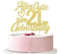 1 pieza 21 cumpleaños decoración para tartas con texto en alemán "Alles Gute zum 21 Geburtstag Kuchen Deko Happy Birthday Cake Topper für 21st Jahrestag Party Kuchen Dekoration Gold