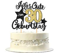 1 pieza 30th cumpleaños decoración para tartas con texto en alemán "Alles Gute zum 30 Geburtstag Kuchen Deko Happy Birthday Cake Topper für 30th Jahrestag Party Kuchen Dekoration Schwarz Gold