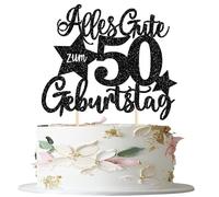 1 pieza 50th cumpleaños decoración para tartas con texto en alemán "Alles Gute zum 50 Geburtstag Kuchen Deko Happy Birthday Cake Topper für 50th Jahrestag Party Kuchen Dekoration Schwarz