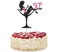 1 pieza 50th niña sentada decoración para tartas, decoración para tarta de 50º cumpleaños, purpurina de tacón alto, decoración para niñas, niñas, spa, despedida de soltera, temática de cumpleaños,