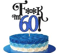 1 pieza 60th cumpleaños decoración para tartas con purpurina saludo a los 60 años decoración Happy Sweet 60 Cake Topper para 60 cumpleaños fiesta decoración pastel negro azul