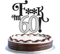 1 pieza 60th cumpleaños decoración para tartas con purpurina saludo a los 60 años decoración Happy Sweet 60 Cake Topper para 60 cumpleaños fiesta decoración de tartas negro plata
