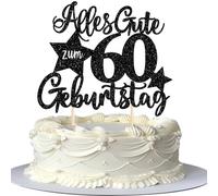1 pieza 60th cumpleaños decoración para tartas con texto en alemán "Alles Gute zum 60 Geburtstag Kuchen Deko Happy Birthday Cake Topper für 60th Jahrestag Party Kuchen Dekoration Schwarz