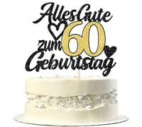 1 pieza 60th cumpleaños decoración purpurina feliz 60 cumpleaños pastel decoración Happy Birthday Cake Topper para 60 aniversario fiesta decoración pastel negro dorado