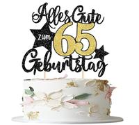 1 pieza 65th cumpleaños decoración para tartas con texto en alemán "Alles Gute zum 65 Geburtstag Kuchen Deko Happy Birthday Cake Topper für 65th Jahrestag Party Kuchen Dekoration Schwarz Gold