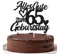 1 pieza 65th cumpleaños decoración purpurina feliz 65 cumpleaños pastel decoración Happy Birthday Cake Topper para 65º aniversario fiesta decoración pastel negro
