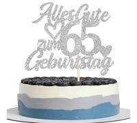 1 pieza 65th cumpleaños decoración purpurina feliz 65 cumpleaños pastel decoración Happy Birthday Cake Topper para 65º aniversario fiesta decoración de tartas plata