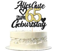 1 pieza 65th cumpleaños decoración purpurina feliz 65 cumpleaños pastel decoración Happy Birthday Cake Topper para 65 aniversario fiesta decoración pastel negro dorado