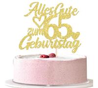 1 pieza 65th cumpleaños decoración purpurina feliz 65 cumpleaños pastel decoración Happy Birthday Cake Topper para 65º aniversario fiesta decoración de tartas dorado