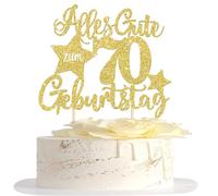 1 pieza 70th cumpleaños decoración para tartas con texto en alemán "Alles Gute zum 70 Geburtstag Kuchen Deko Happy Birthday Cake Topper für 70th Jahrestag Party Kuchen Dekoration Gold