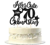 1 pieza 70th cumpleaños decoración para tartas con texto en alemán "Alles Gute zum 70 Geburtstag Kuchen Deko Happy Birthday Cake Topper für 70th Jahrestag Party Kuchen Dekoration Schwarz
