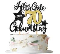 1 pieza 70th cumpleaños decoración para tartas con texto en alemán "Alles Gute zum 70 Geburtstag Kuchen Deko Happy Birthday Cake Topper für 70th Jahrestag Party Kuchen Dekoration Schwarz Gold