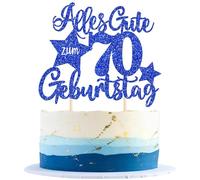 1 pieza 70th cumpleaños decoración para tartas con texto en alemán "Alles Gute zum 70 Geburtstag Kuchen Deko Happy Birthday Cake Topper für 70th Jahrestag Party Kuchen Dekoration Blau