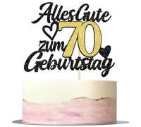 1 pieza 70th cumpleaños decoración purpurina feliz 70 cumpleaños pastel decoración Happy Birthday Cake Topper para 70 aniversario fiesta decoración pastel negro dorado