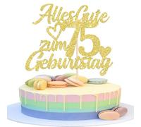 1 pieza 75th cumpleaños decoración para tartas con purpurina Feliz 75 cumpleaños decoración Happy Birthday Cake Topper para 75 aniversario fiesta decoración de pasteles dorado