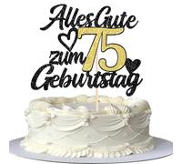 1 pieza 75th cumpleaños decoración para tartas con purpurina Feliz 75 cumpleaños decoración Happy Birthday Cake Topper para 75 aniversario fiesta decoración de tartas negro dorado