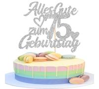 1 pieza 75th cumpleaños decoración para tartas con purpurina Feliz 75 cumpleaños decoración Happy Birthday Cake Topper para 75 aniversario fiesta decoración de pasteles plata