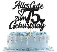 1 pieza 75th cumpleaños decoración para tartas con purpurina Feliz 75 cumpleaños decoración Happy Birthday Cake Topper para 75 aniversario fiesta decoración de tartas negro