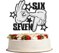 1 pieza 7th cumpleaños Cake Topper Divertido Glitter Six Seven decoración para tartas I war 6 ahora soy 7 pasteles decoración para saludos a 7 años cumpleaños fiesta decoración de tartas negro plata