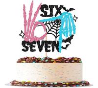 1 pieza 7th cumpleaños Cake Topper Divertido Glitter Six Seven decoración para tartas I war 6 ahora soy 7 pasteles decoración para saludos a 7 años cumpleaños fiesta decoración para tartas azul rosa