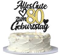 1 pieza 80th cumpleaños decoración purpurina feliz 80 cumpleaños pastel decoración Happy Birthday Cake Topper para 80º aniversario fiesta decoración de tartas negro dorado
