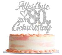 1 pieza 80th cumpleaños decoración purpurina feliz 80 cumpleaños pastel decoración Happy Birthday Cake Topper para 80 aniversario fiesta decoración de tartas plata