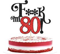 1 pieza 80th cumpleaños decoración purpurina saludo a 80 años decoración pastel Happy Sweet 80 Cake Topper para 80th cumpleaños fiesta decoración pastel decoración negro rojo