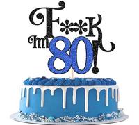 1 pieza 80th cumpleaños decoración purpurina saludo a 80 años decoración pastel Happy Sweet 80 Cake Topper para fiesta de cumpleaños 80 negro azul