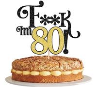 1 pieza 80th cumpleaños decoración purpurina saludo a 80 años decoración pastel Happy Sweet 80 Cake Topper para 80 cumpleaños fiesta decoración de tartas negro dorado