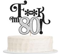 1 pieza 80th cumpleaños decoración purpurina saludo a 80 años decoración pastel Happy Sweet 80 Cake Topper para fiesta de cumpleaños 80 negro plata