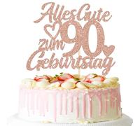 1 pieza 90th cumpleaños decoración purpurina feliz 90 cumpleaños decoración pastel decoración Happy Birthday Cake Topper para 90 aniversario fiesta pastel decoración oro rosa