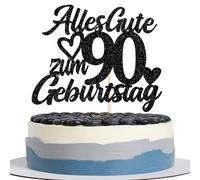 1 pieza 90th cumpleaños decoración purpurina feliz 90 cumpleaños pastel decoración Happy Birthday Cake Topper para 90º aniversario fiesta decoración de tartas negro