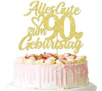 1 pieza 90th cumpleaños decoración purpurina feliz 90 cumpleaños pastel decoración Happy Birthday Cake Topper para 90º aniversario fiesta decoración de tartas dorado