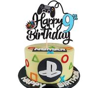 1 pieza 9th Videojuego Decoración para tartas Glitter Cumpleaños Cake Topper Gaming Happy Birthday Pastel Decoración Tema Cake Decoración para Niños Cumpleaños Infantiles Juego Tema Fiesta Decoración