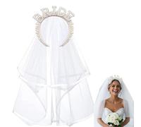 1 Pieza Bride Diadema Despedida de Soltera, Complementos Bride Accesorios, Novia a Ser Diadema de Perlas con Velo, Decoración de Novia para Bodas, Despedidas de Soltera