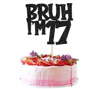 1 pieza Bruh I'm 17 Cake Topper Glitter Happy 17th Cumpleaños Decoración para Tartas Bro I'm 17 It's My 8th Birthday Pastel Decoración para Saludos de 17 Años Cumpleaños Fiesta Pastel Decoración Negro