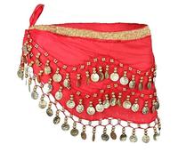 1 Pieza Cinturón Danza del Vientre Mujer Bufanda Pañuelo de Cintura Cadera Falda para Danza Baile Oriental con 98 Monedas Lentejuelas Belly Dance Scarf Belt - Rojo