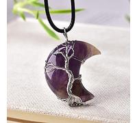 1 pieza colgante de cristal Natural árbol de la vida piedra con forma de luna para hombres mujeres joyería Mineral joyería piedra energética DIY regalo-amatista