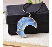 1 pieza colgante de cristal Natural árbol de la vida piedra con forma de luna para hombres mujeres joyería Mineral joyería piedra energética DIY regalo-ópalo