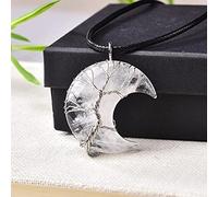 1 pieza colgante de cristal natural árbol de la vida piedra con forma de luna para hombres mujeres joyería Mineral joyería piedra energética DIY regalo-cuarzo transparente