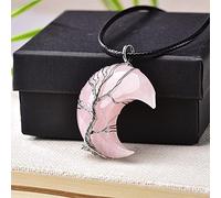 1 pieza colgante de cristal Natural árbol de la vida piedra con forma de luna para hombres mujeres joyería Mineral joyería piedra energética DIY regalo-cuarzo rosa