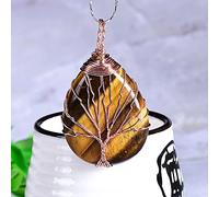 1 pieza colgante de cuarzo rosa de amatista de cristal natural colgante de árbol de la vida joyería Mineral para hombres mujeres joyería DIY regalo-ojo de tigre