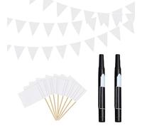 1 Pieza De 40 Banderines Blancos, 100 Piezas De Banderas De Palillos De Dientes Blancas, 2 Piezas De Marcadores Negros, Banderines Blancos, Banderines De Boda, Banderines De Banderas